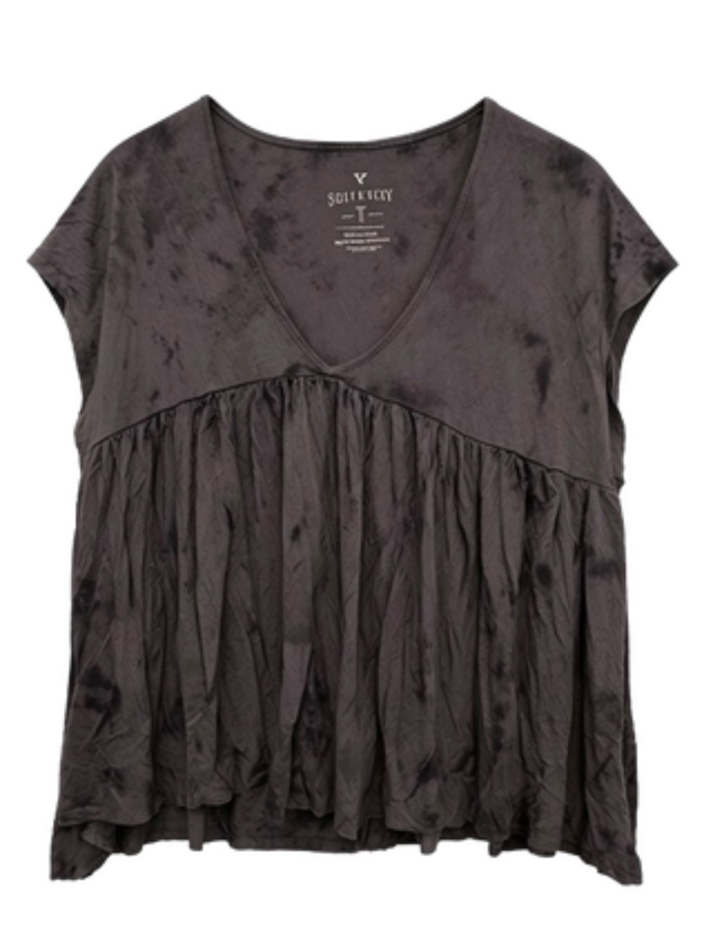 American Eagle Outfitters Soft & Sexy Crinkle V-Neck Top in Charcoal Gray